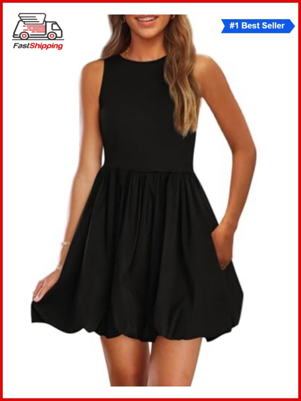 Women's Bubble Sleeveless Mini A-Line Tank Dress Casual Summer